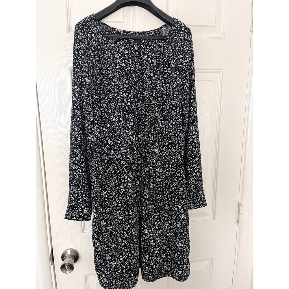 Gap Long Sleeve Floral Blue and White Floral Midi Dress Size Medium
